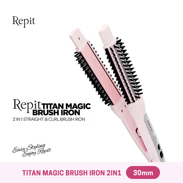 Repit Catokan Sisir Magic Brush Iron 2in1 Titan Magic 30MM - Pink
